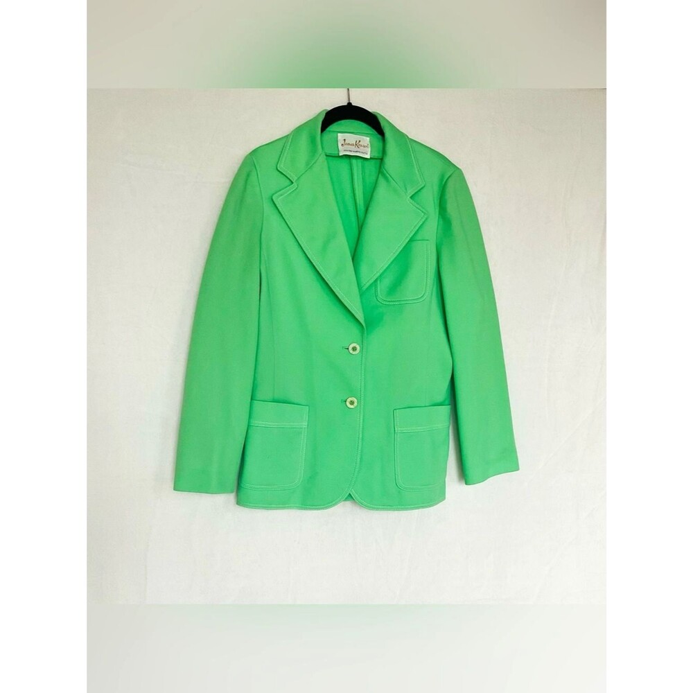 James Kenrob Vintage 70s Mod Kelly Green Blazer 14 Trevira Knit Luxury Rare